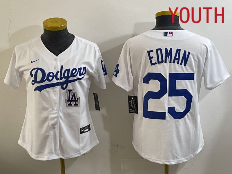 Youth Los Angeles Dodgers #25 Edman White Game 2024 Nike MLB Jersey style 11205->youth mlb jersey->Youth Jersey